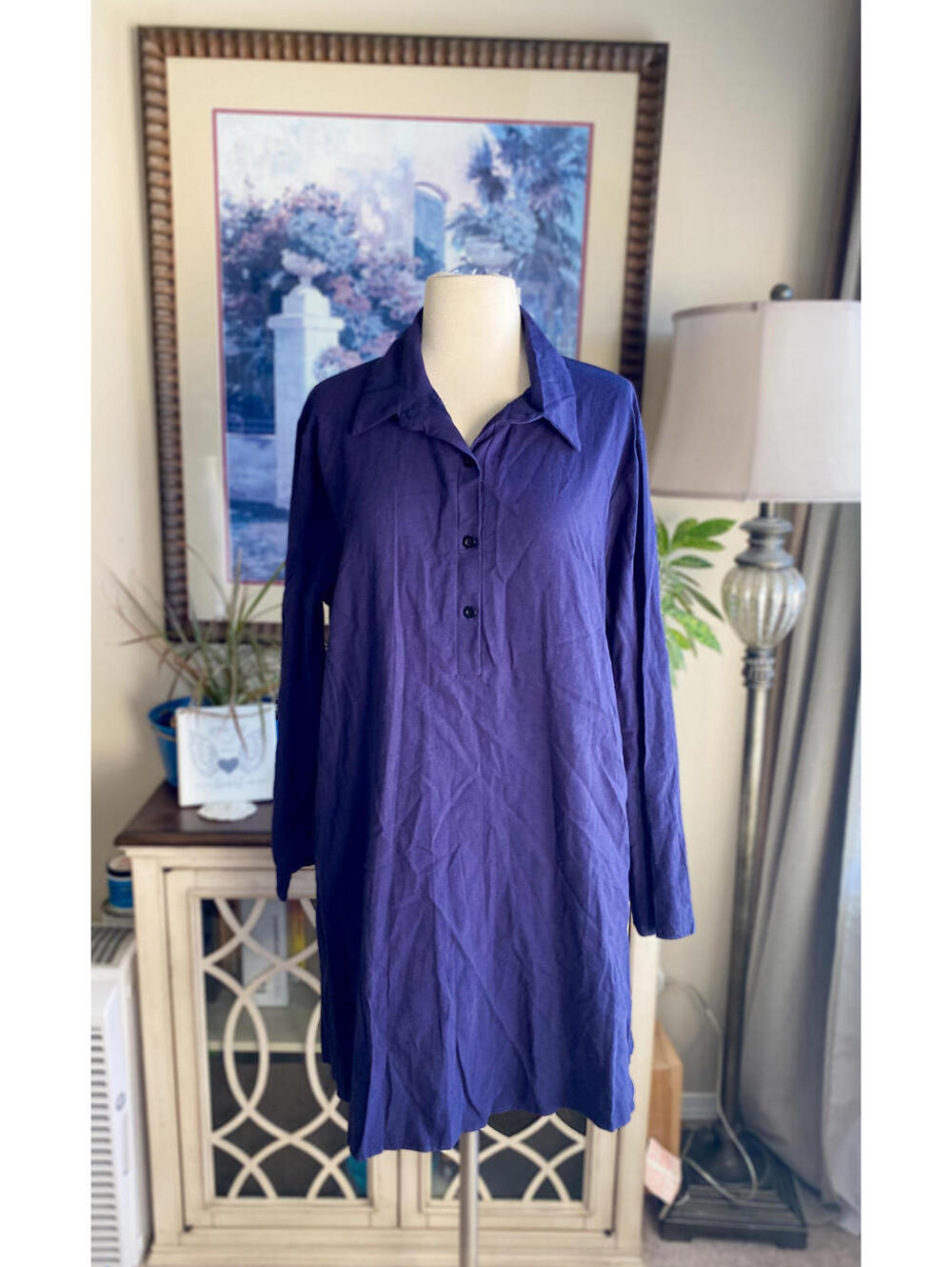 Navy Blue Long Sleeve Shirt Dress XXL